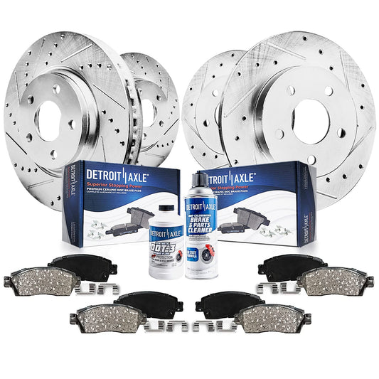 Detroit Axle - Brake Kit for Infiniti I35 Nissan Maxima Drilled and Slotted Brake Rotors Ceramic Brakes Pads Front and Rear Repl