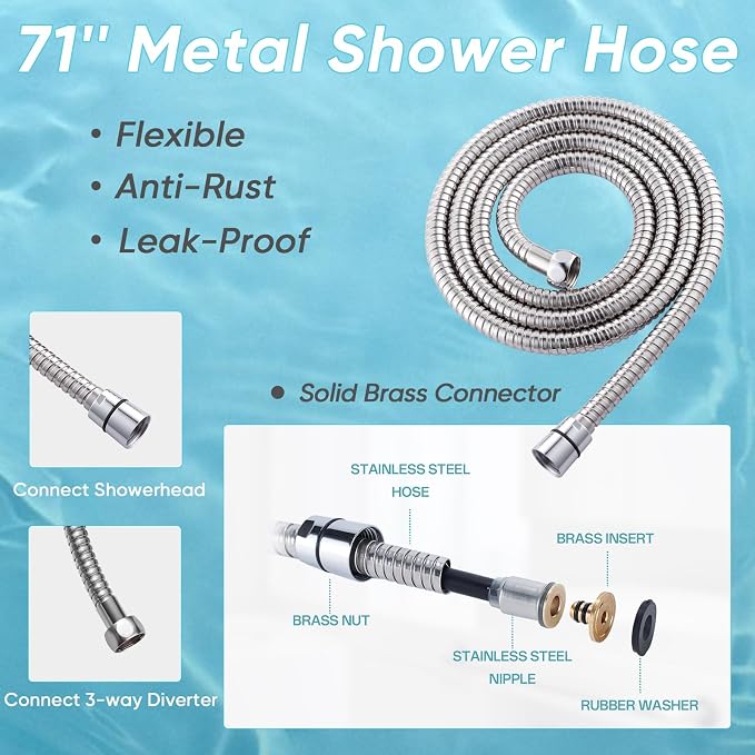 8'' Dual 20 Stage Filtered Shower Head with Handheld, 6 Spray Settings Handheld Shower Head High Pressure Rainfall Filter Combo with 12'' Adjustable Extension Arm, 71'' Shower Hose (Chrome Polished)