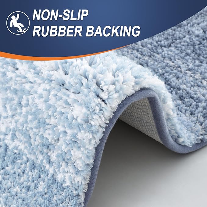 OLANLY Bathroom Runner Rugs Mat 47x24, Extra Soft Absorbent Microfiber Bath Rugs, Rubber Backing, Quick Dry, Washable Long Bath Mats for Bathroom Floor, Tub and Shower, Home Decor Accessories, Blue