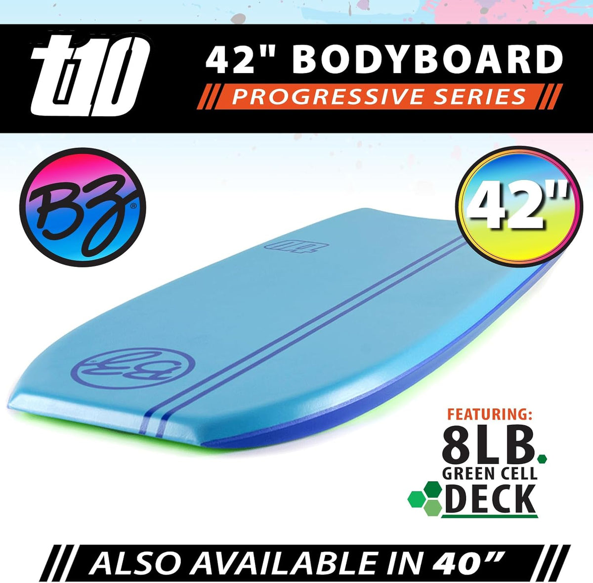 BZ BodyBoards - T-10 Progressive Series Bodyboard - HDPE Slick - Crescent Tail - PHUZION Core - 8lb Deck