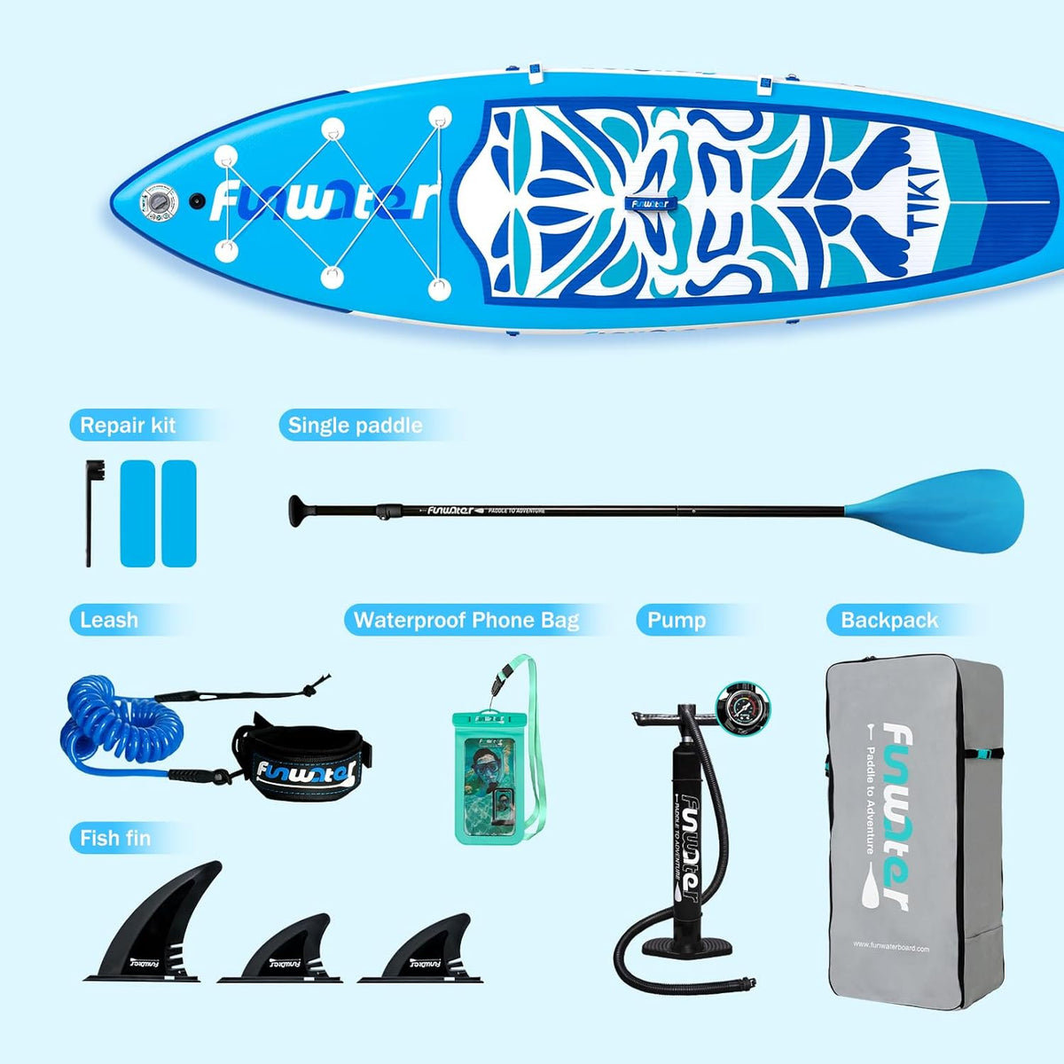 FunWater Inflatable Ultra-Light Stand Up Paddle Board for All Skill Levels with Premium SUP Paddleboard Accessories,Non-Slip Comfort Deck for Youth & Adults