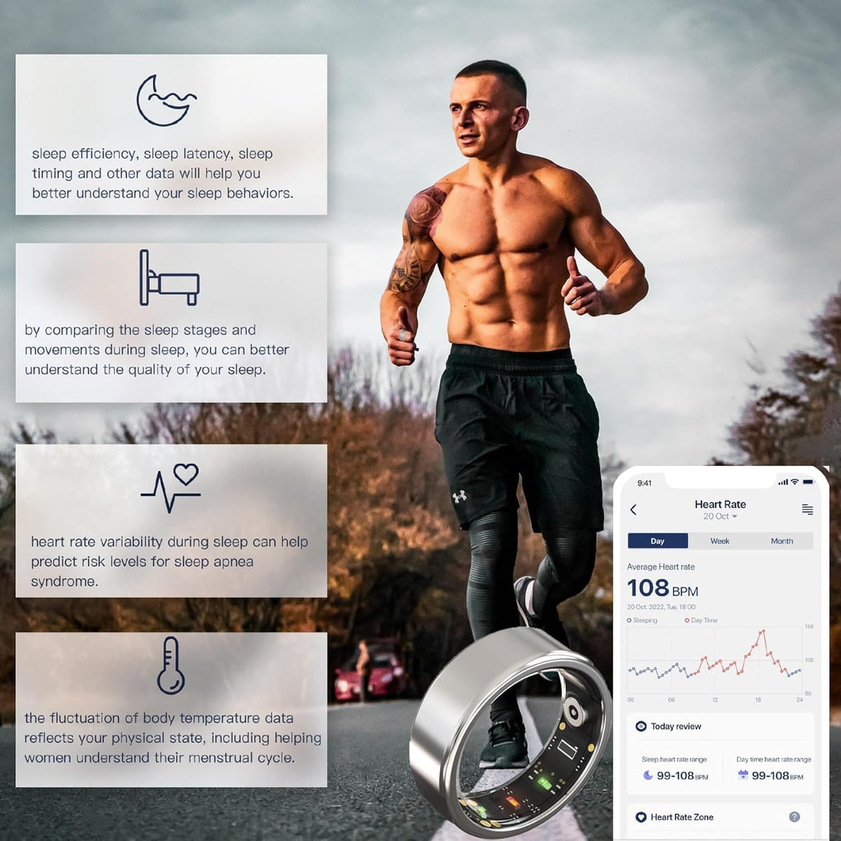 2025 Smart Ring for Women Men, Sleep Tracker Ring, Fitness Smart Ring, Activity Tracker,Sleep Monitor, Stress/Heart Rate/Women's Calories Steps Tracking-No APP Subscription (Black, #13-69.7mm/2.75")