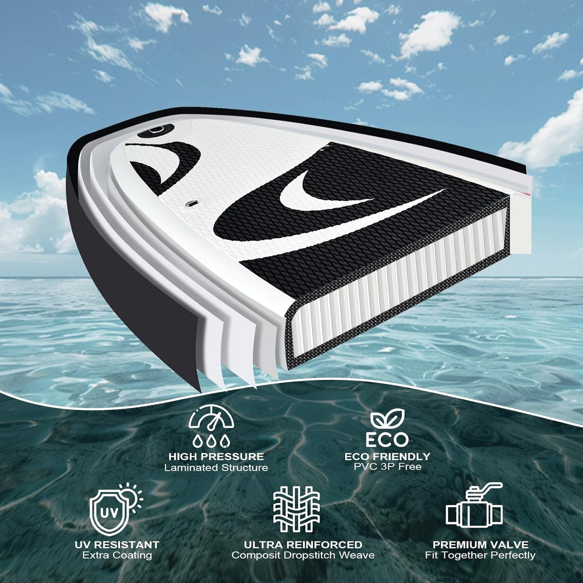 Inflatable Stand Up Paddle Board 10‘x30‘‘- Ultra-Light SUP with Backpack, Pump, Paddle, Coil Leash, 3 Fins, Repair Kit, Stable Design, Non-Slip EVA Deck for Adults & Youth