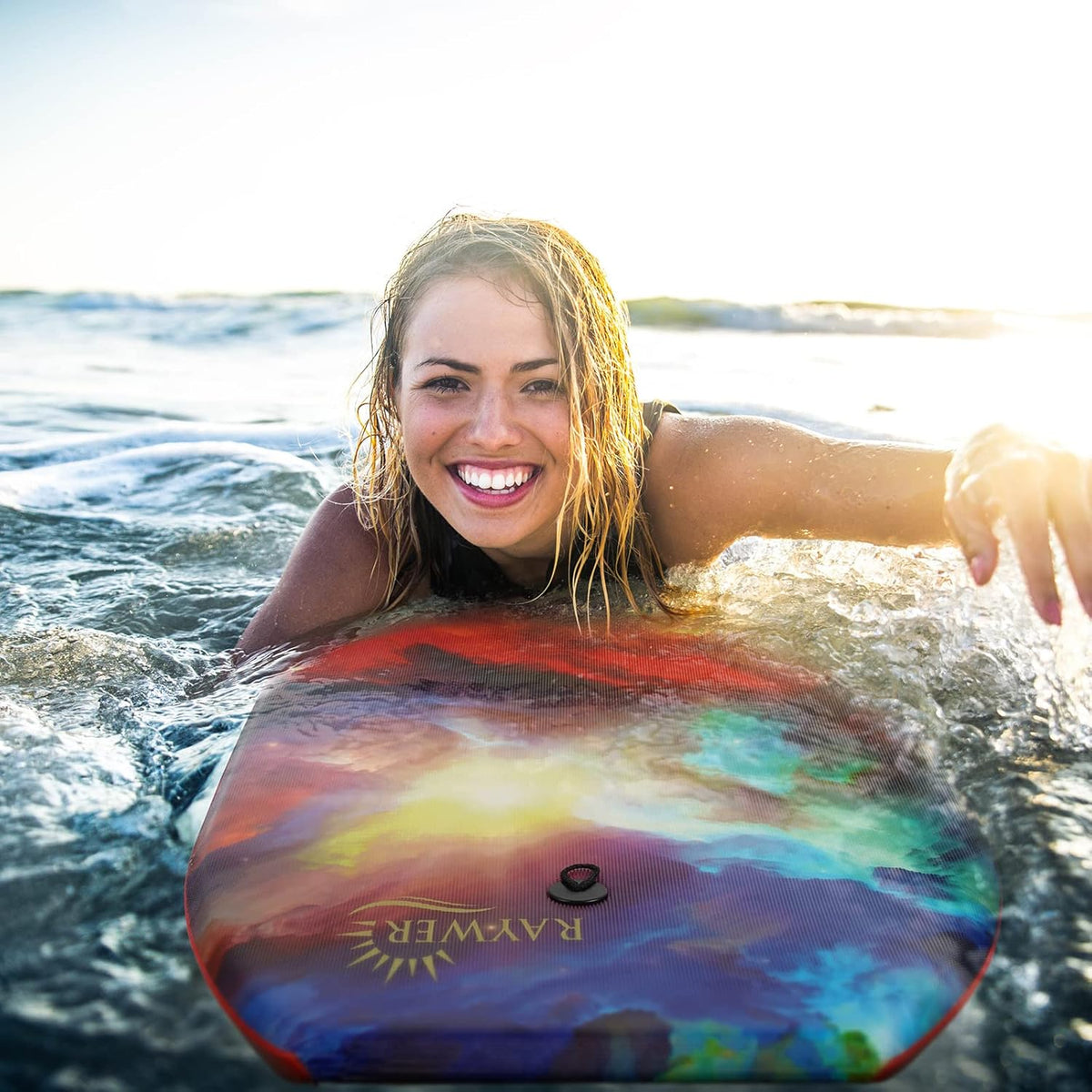 Body Board Lightweight with EPS Core, HDPE Slick Bottom, Leash & Adjustable Wrist Rope, Great Surfing for Kids and Adults