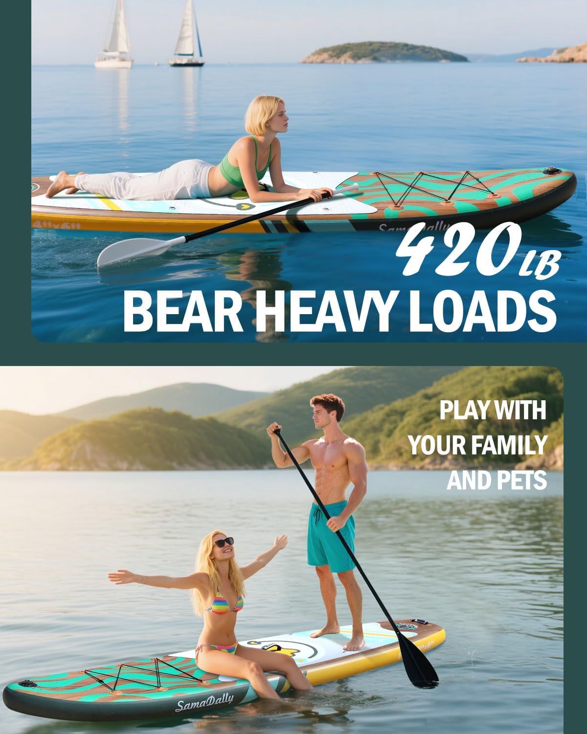 11'Stand Up Paddle Boards Surf Control with Premium SUP Board Accessories Backpack & Removable Fins, 34" Wide Inflatable Paddle Boards of All Skill Levels