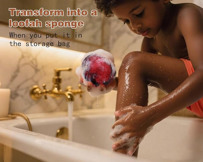 2 Pack African Net Sponge Exfoliating Body Scrubber Bath Sponge for Daily Use (Blush+Champange)