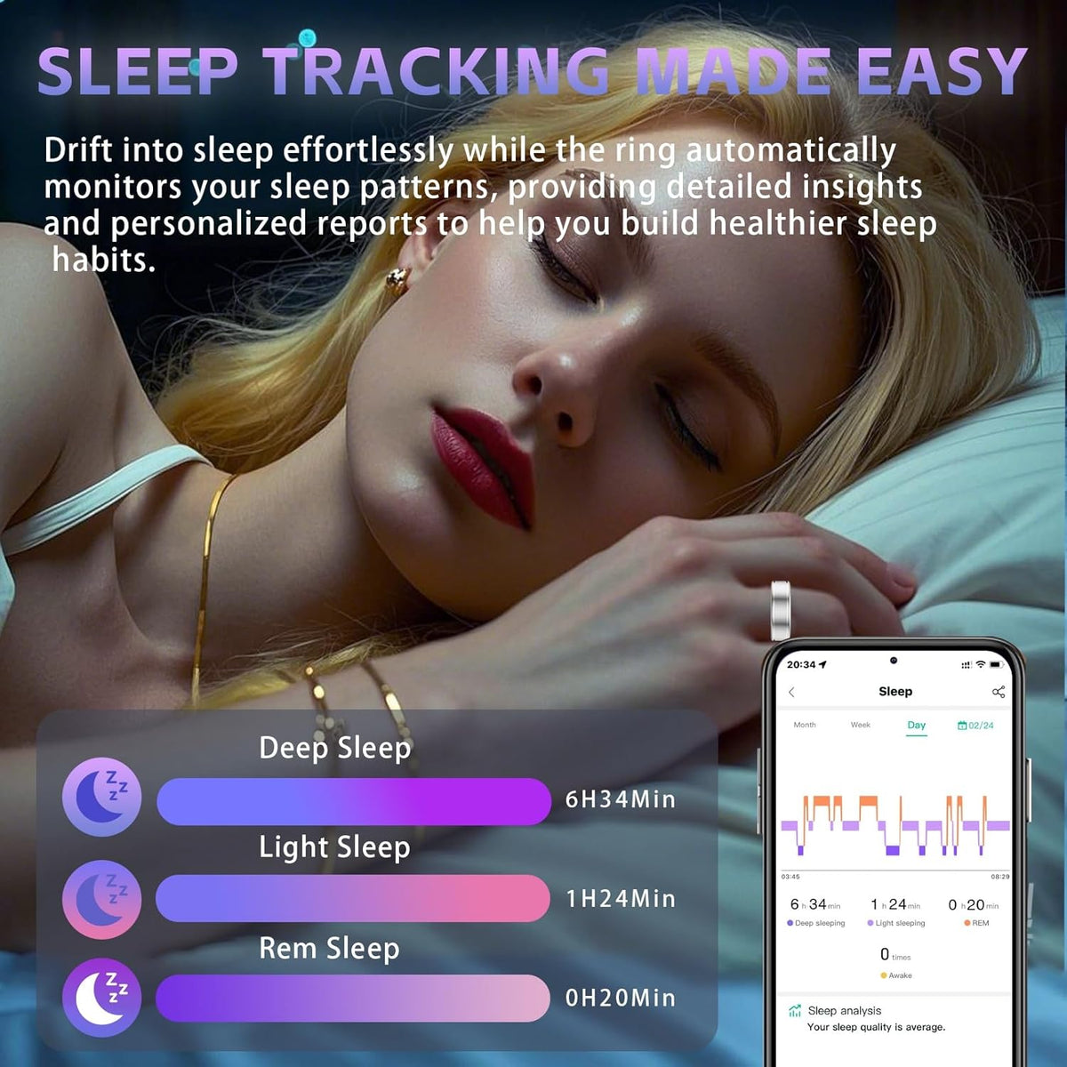 Smart Ring, Activity Fitness Tracker Ring for Women Men, Monitoring of Pedometer, SpO2, Sleep Quality, Heart Rate, No Subscription Fee, for iOS & Android (Silver 8)
