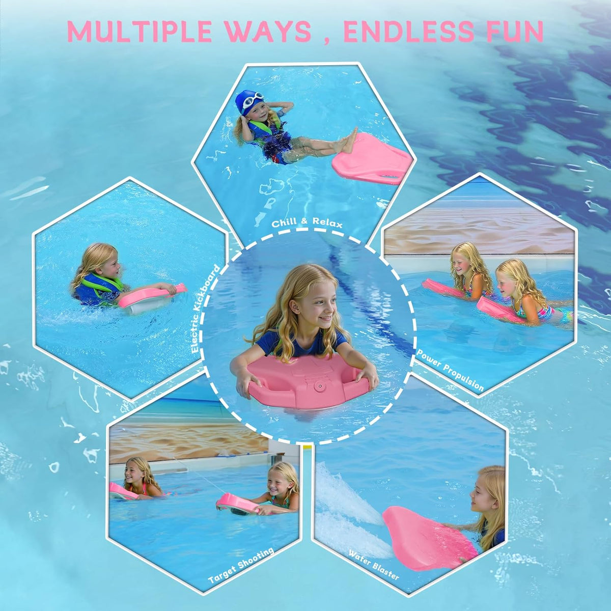 Electric Swimming Kickboard for Kids,Motorized Swim Board with Water Gun, Motorized Swim Training for Children Adults, 60N Thrust, 198 lbs Buoyancy, 25V Rechargeable Battery