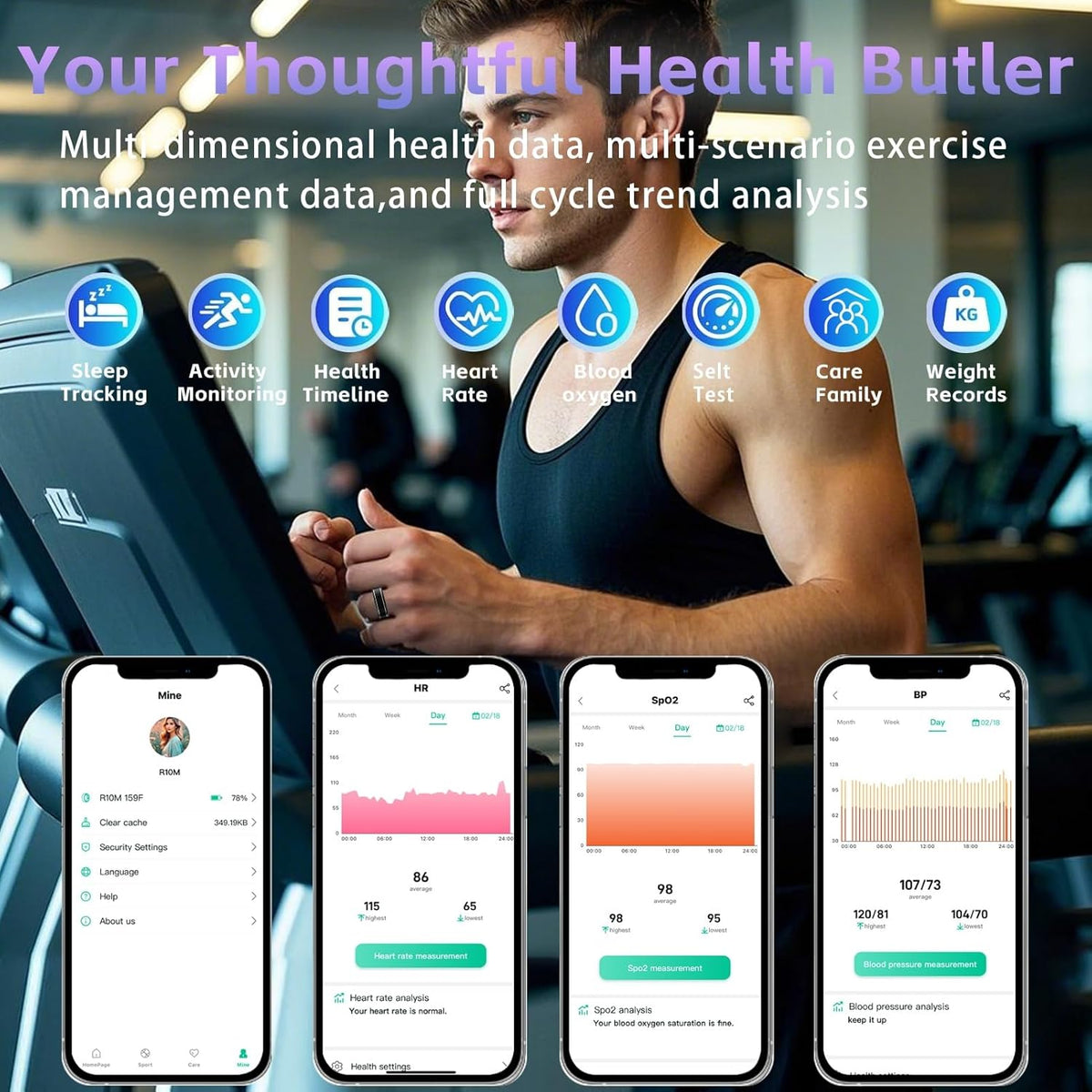 Activity Tracker Ring for Men – Smart Ring with Heart Rate, SpO2, Blood Pressure, Sleep Monitoring, Step & Calorie Counter, 5ATM Waterproof, No Subscription Fee (Black 7)