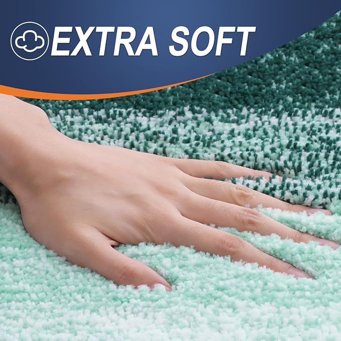 OLANLY Luxury Toilet Rugs U-Shaped 24x20, Extra Soft and Absorbent Microfiber Bathroom Rugs, Non-Slip Plush Shaggy Bath Mat, Machine Wash Dry, Contour Bathroom Mats for Toilet Base, Blackish Green