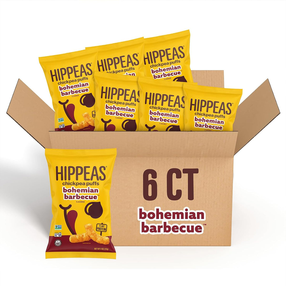 Hippeas Chickpea Puffs, Bohemian BBQ, 4 Ounce (Pack of 6), 4g Protein, 3g Fiber, Vegan, Gluten-Free, Crunchy, Plant Protein Snacks