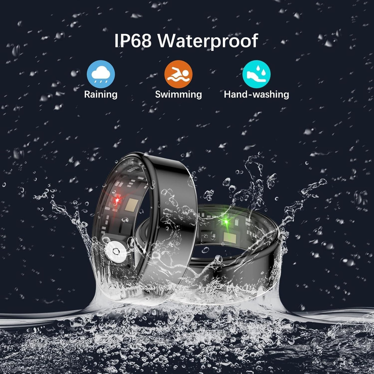 Smart Health Rings for Women Men, Fitness Tracker with Heart Rate, Blood Oxygen, HRV, Sleep Tracker, Step Tracker, No Subscription Fee, IP68 Waterproof Smart Ring for iphone & Android (Black 13#)
