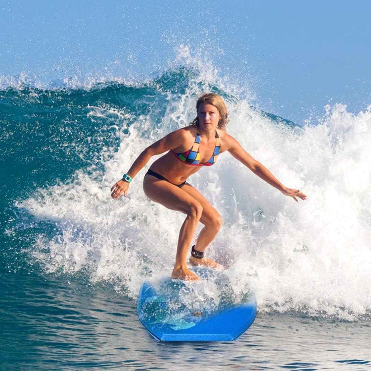 Goplus 41''/37''/33'' Lightweight Body Board for Beach, Surf Board with EPS Core, XPE Deck, HDPE Slick Bottom, Wrist Leash, Bodyboard for Kids Adults Surfing