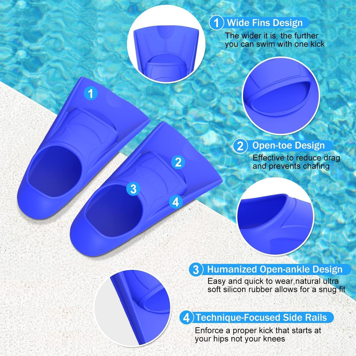 Gintenco Swim Fins, Kids Swim Training Fins for Lap Swimming, Travel Size Flippers with Mesh Bag, Silicone Swimming Fins for Kids Teens Adults Women Men