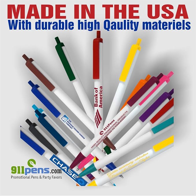 USA Made, Personalized Writing Ink Ballpoint Novelty Pens, Custom Printed with Your Logo & Text (Pack of 1,000 White Pens with Medium Green Trim)