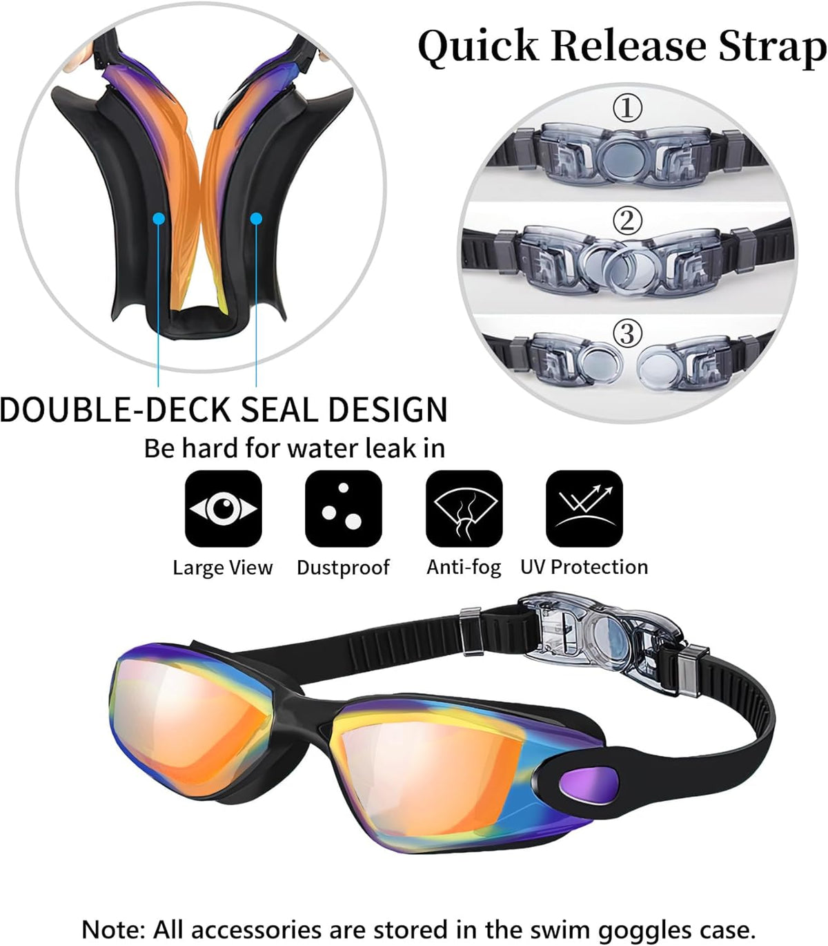 Swim Goggles Swimming Goggles No Leaking with Nose Clip, Earplugs, Swim Cap and Case for Men Women