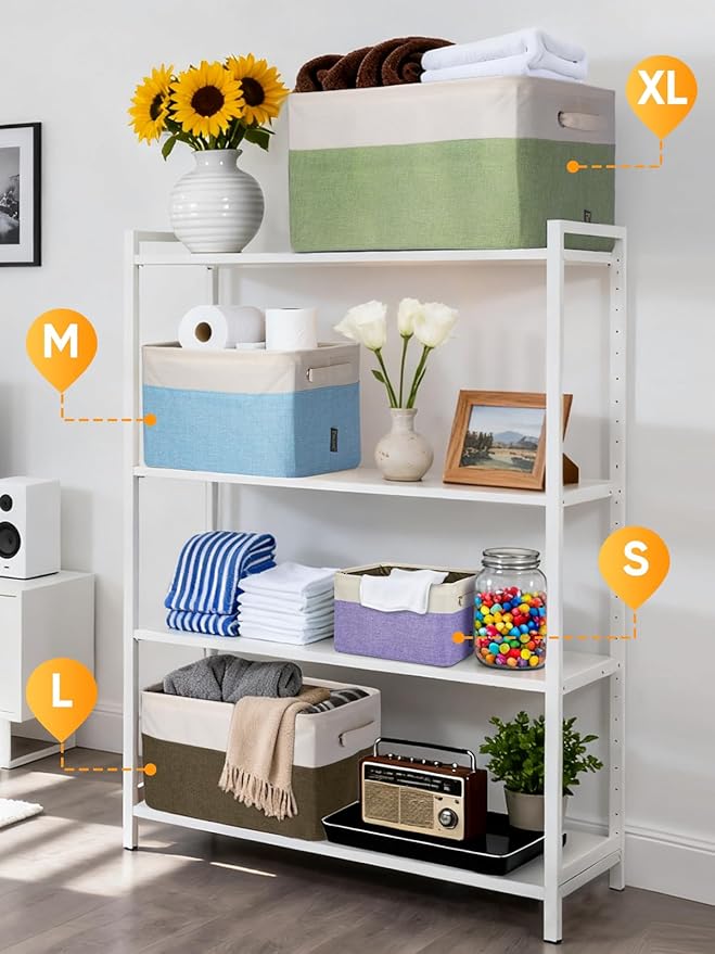 BALEINE 2 Pack Fabric Closet Storage Bins for Shelves, Linen Closet Organizers and Storage, Decorative Baskets for Organizing, Shelf, Clothes, Home, Office (Grey, 14''x10''x8.5'')