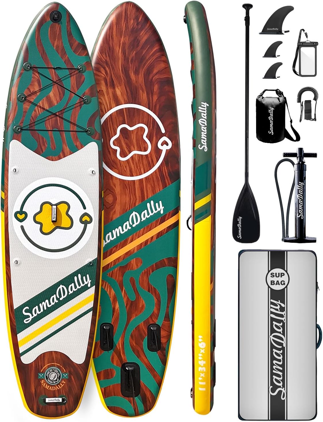 11'Stand Up Paddle Boards Surf Control with Premium SUP Board Accessories Backpack & Removable Fins, 34" Wide Inflatable Paddle Boards of All Skill Levels