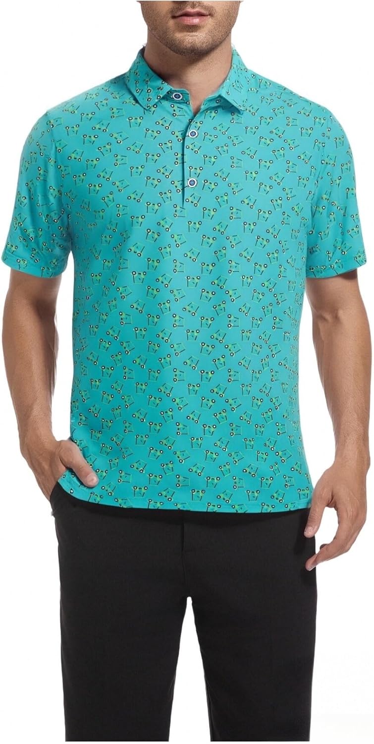 SAMERM Golf Shirts for Men Super Stretch Jacquard Dry Fit Golf Polo Moisture Wicking Short Sleeve Polo Shirts for Men