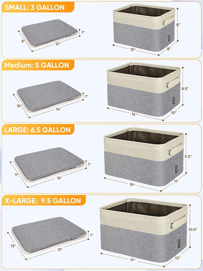 BALEINE 3 Pack Fabric Closet Storage Bins for Shelves, Linen Closet Organizers and Storage, Decorative Baskets for Organizing, Shelf, Clothes, Home, Office (Grey, 14''x10''x8.5'')