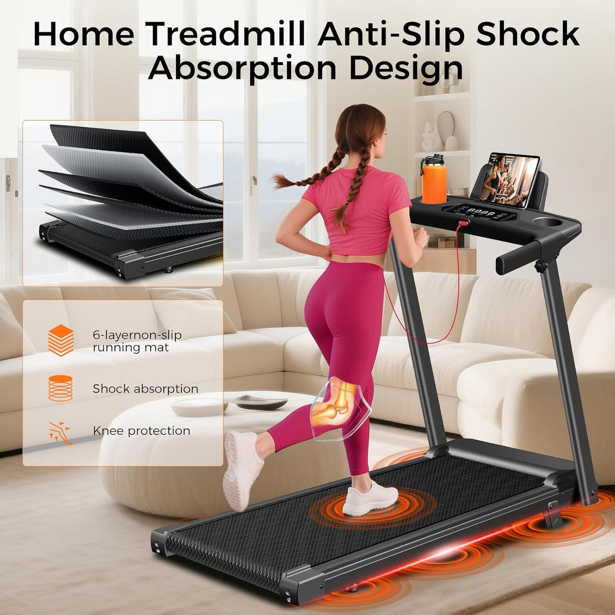 Treadmill with Incline, 3.0HP Small Treadmills for Home, Portable Electric Treadmill with Handles,Lightweight Walking Pad,Compact Running Treadmills,Walking Pad with Handle,LED Dispay,300LBS Capacity