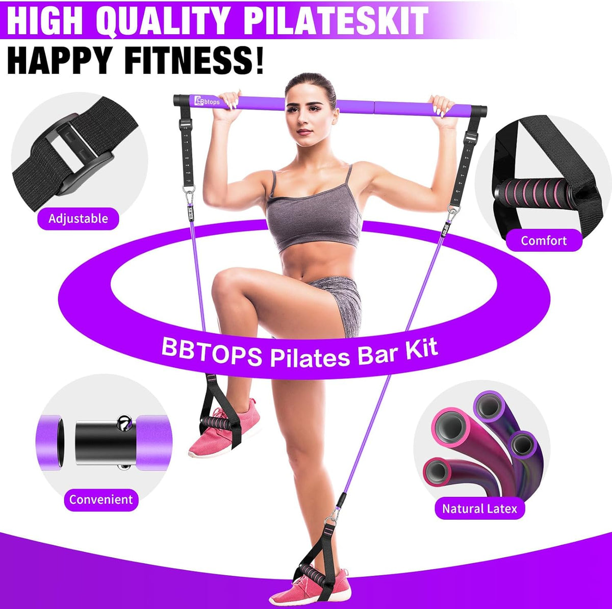 Pilates Bar Kit with Resistance Bands,Pilates Bar with Stackable Bands Workout Equipment for Legs,Hip,Waist and Arm,Exercise Fitness Equipment for Women & Men Home Gym Yoga Pilates