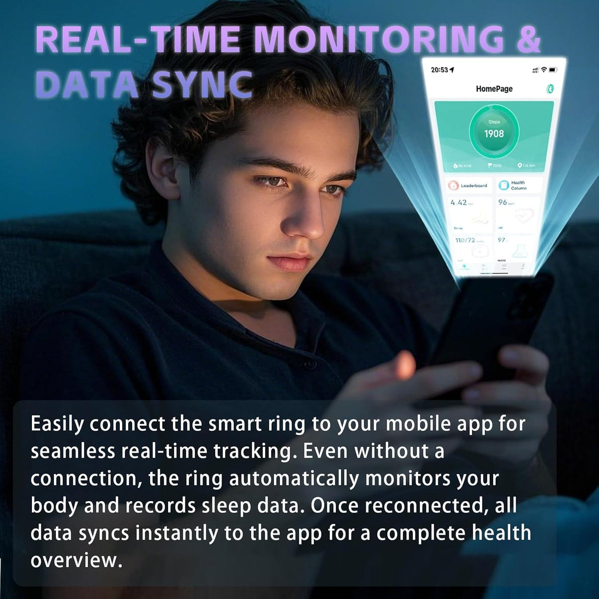 Activity Tracker Ring for Men – Smart Ring with Heart Rate, SpO2, Blood Pressure, Sleep Monitoring, Step & Calorie Counter, 5ATM Waterproof, No Subscription Fee (Black 7)