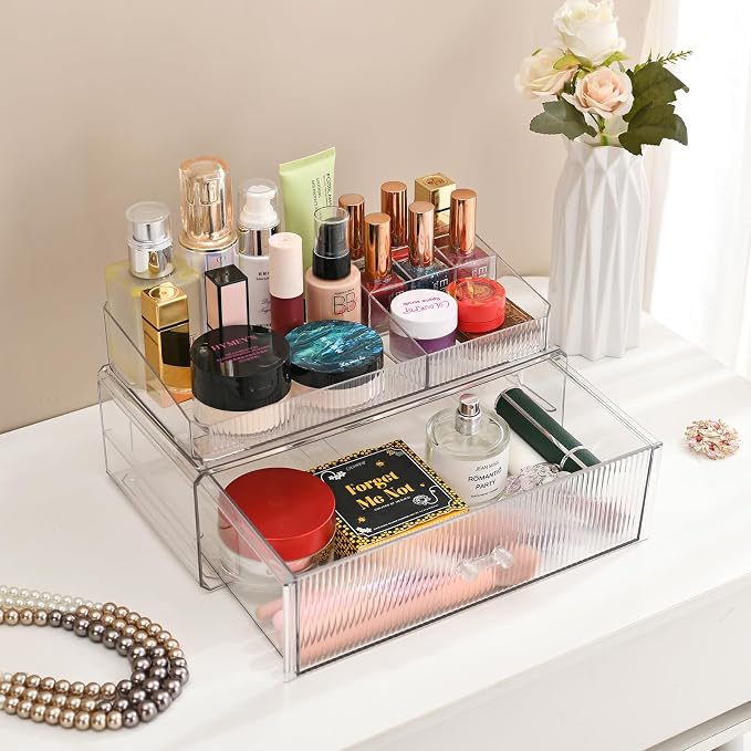 ZHIAIstackable storage drawer, transparent acrylic storage box, cosmetics and beauty product storage organizer, suitable for makeup room, bathroom, under kitchen sink, room, home bedroom storage.