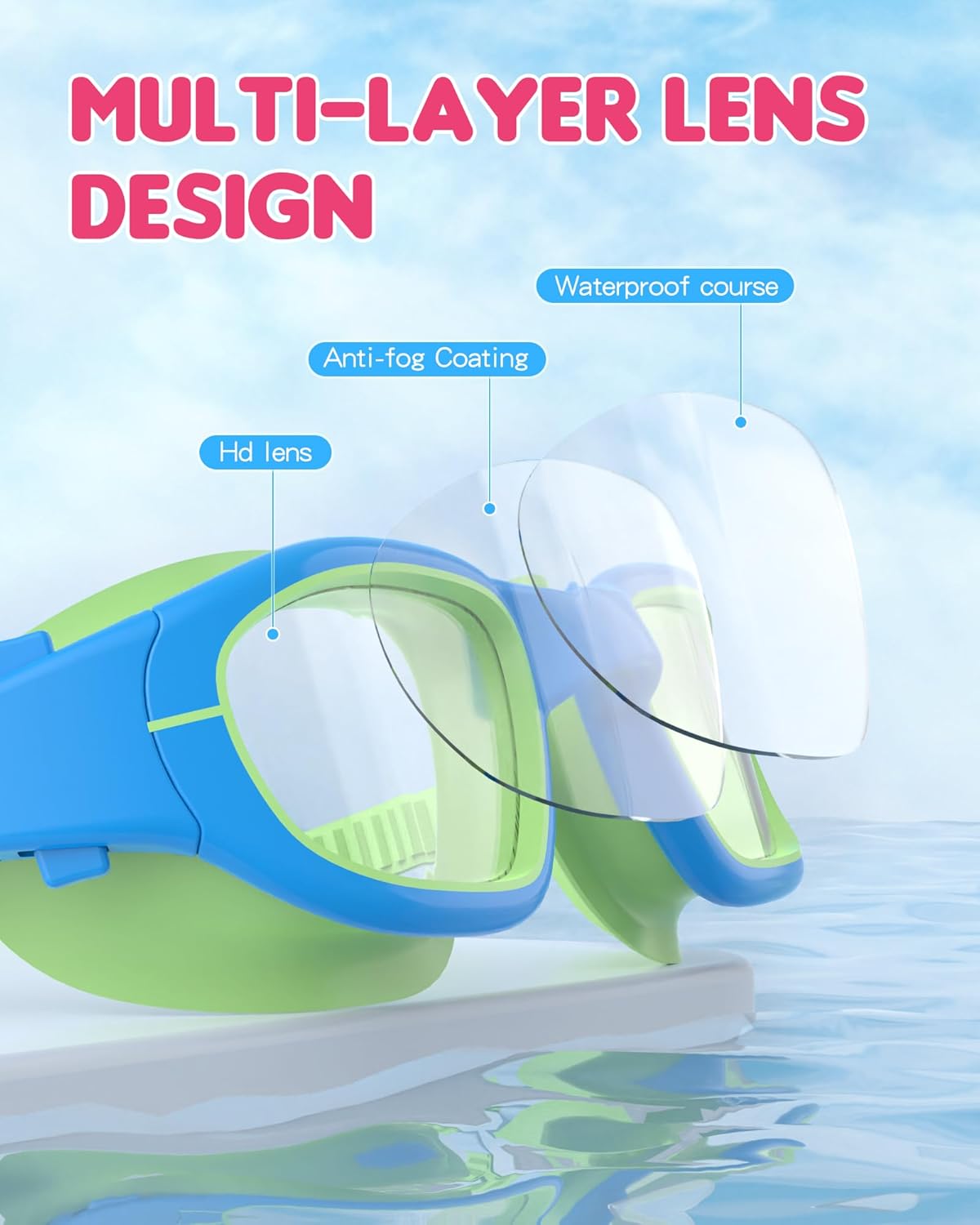 Kids Swim Goggles,Swimming Goggles for Kids 6-14, Anti-Fog UV Protection Pool Glasses for Boys Girls