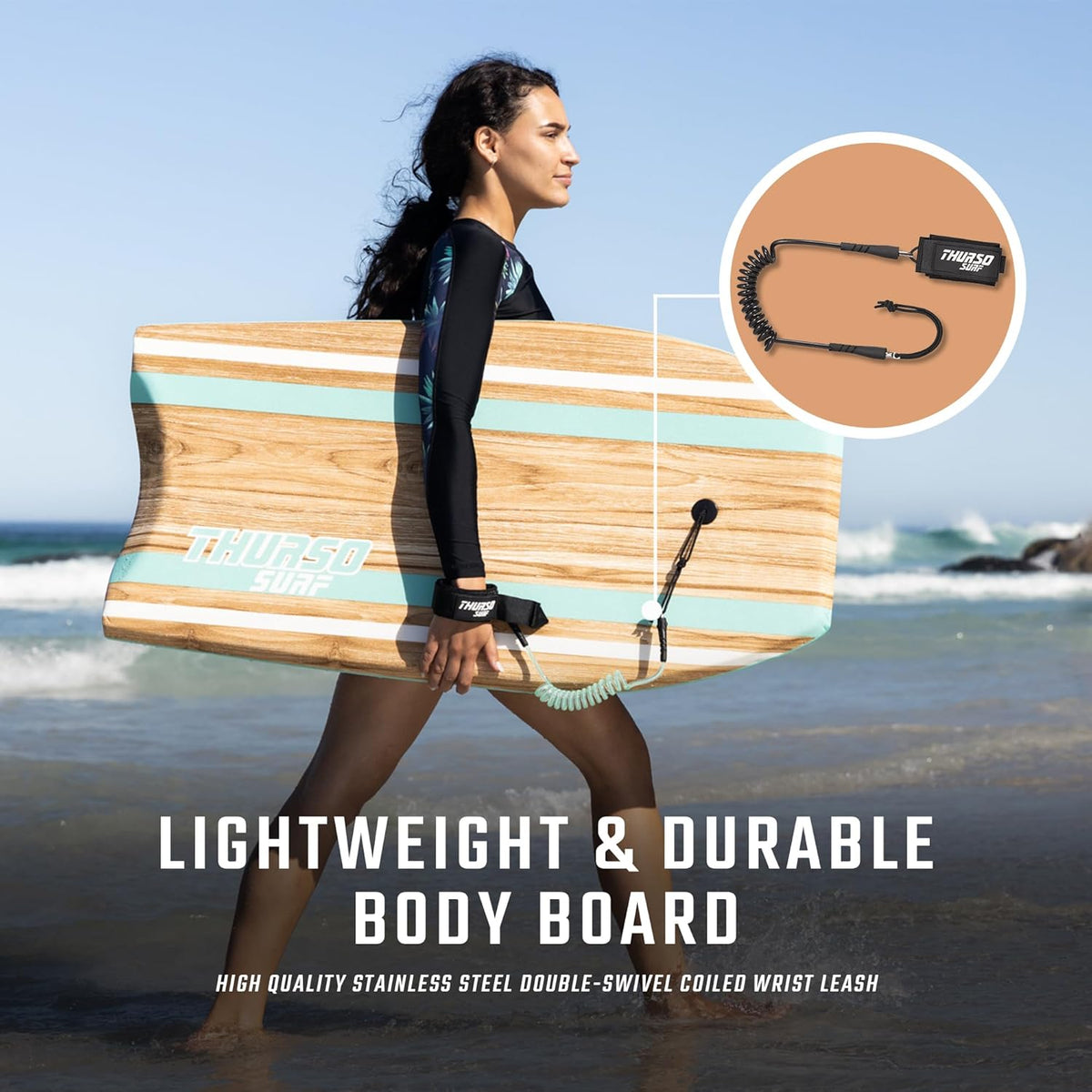 THURSO SURF Quill 42'' Bodyboard Lightweight Durable EPS Core IXPE Deck HDPE Slick Bottom FRP Stringer Crescent Tail Dual Channel Plastic Mesh with Double Stainless Steel Swivel Coiled Wrist Leash