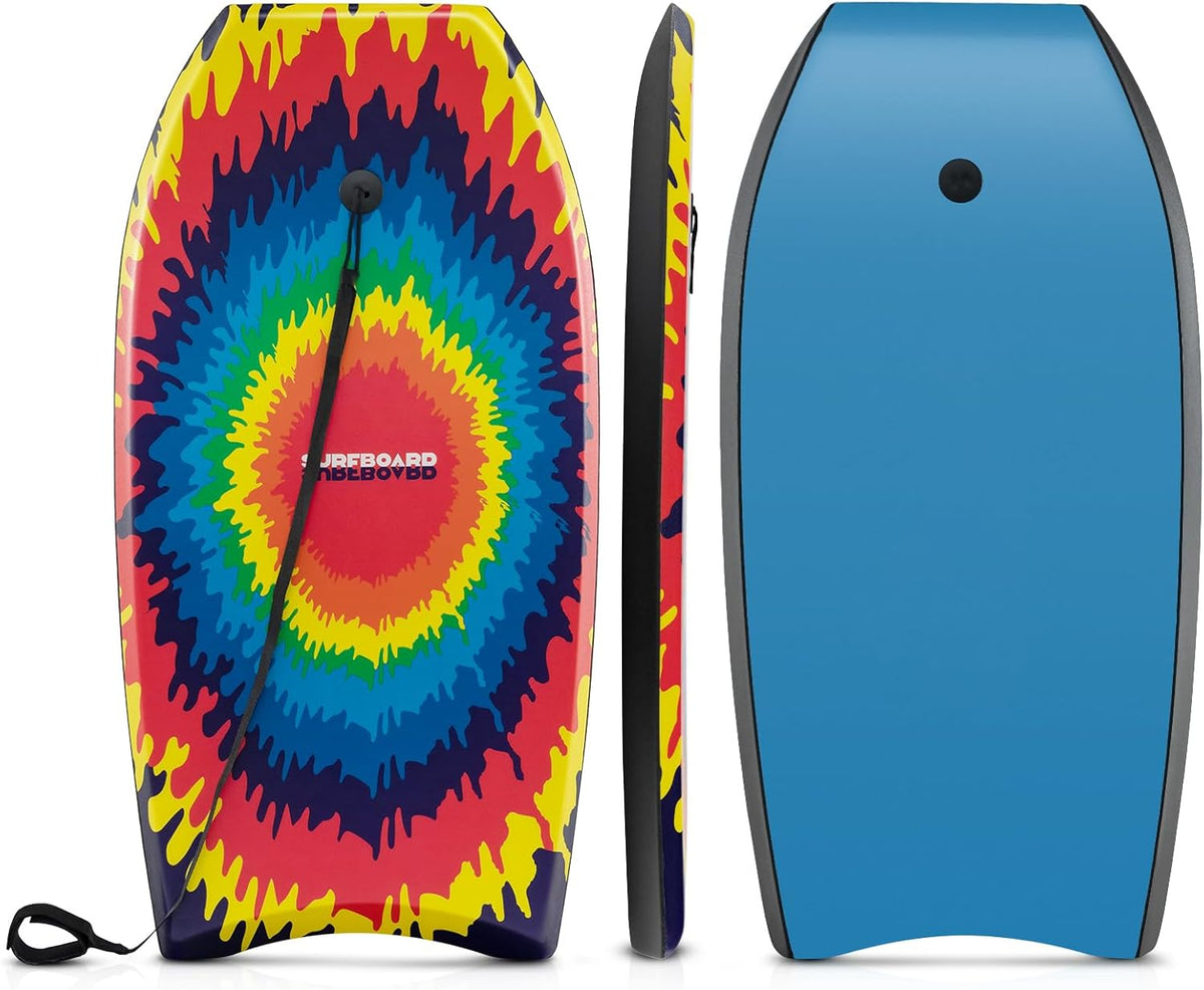 Goplus 41''/37''/33'' Lightweight Body Board for Beach, Surf Board with EPS Core, XPE Deck, HDPE Slick Bottom, Wrist Leash, Bodyboard for Kids Adults Surfing