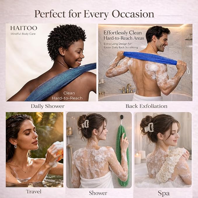 African Net Sponge Authentic, 3 Pieces African Exfoliating Net Sponge Body Back Scrubber Exfoliating Washcloth for Shower Bath for All Types Skin (Green+Gold+Light Purple, 3 Pcs)