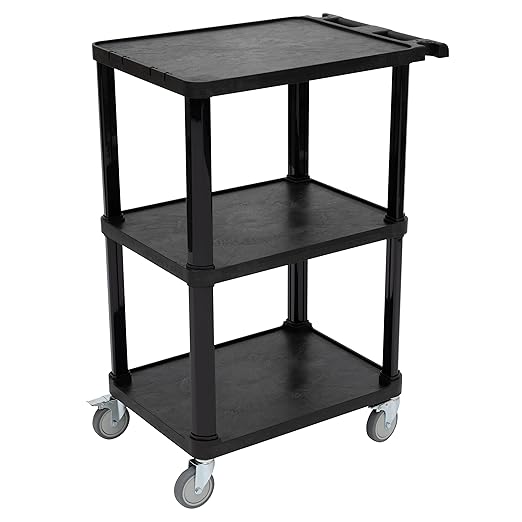 Pearington 3-Tier Compact Multi-Purpose Plastic Utility Cart with Lockable Wheels up to 300LBS, Black