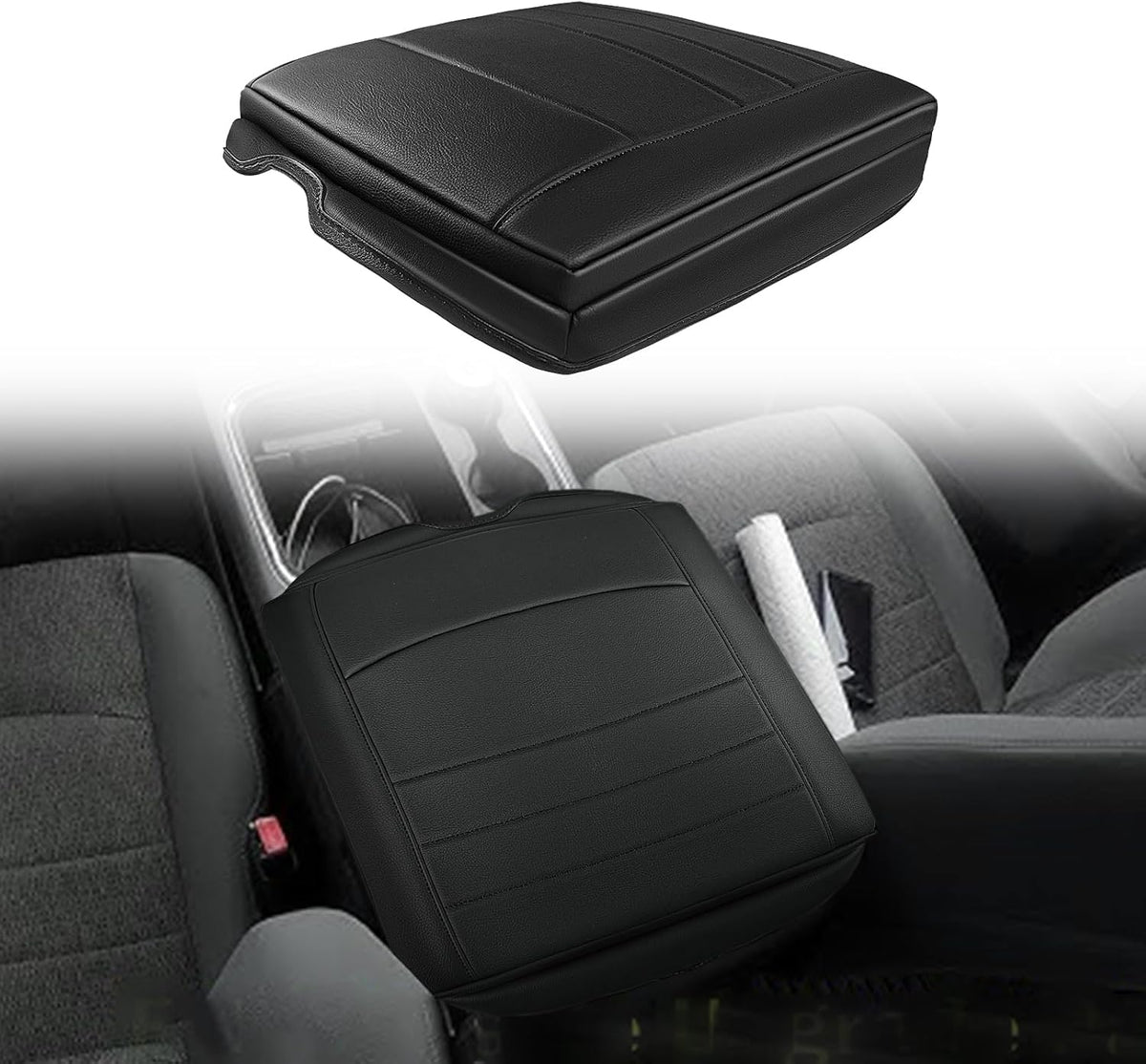 Muslogy Center Console Armrest Cover Compatible with Chevy Silverado/Tahoe & GMC Sierra/Yukon 2007-2013 Comfort Armrest Pad Arm Rest Cushion Vegan Leather Protector Regular Thick(Jump Seat ONLY)