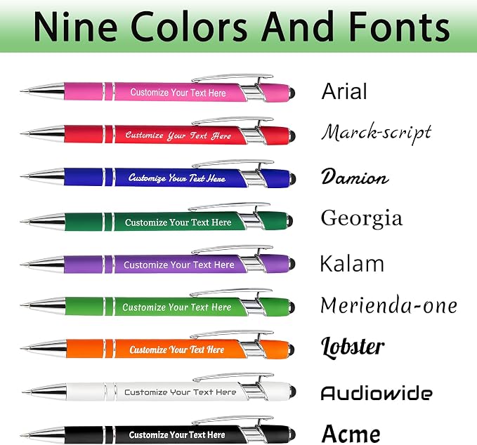 Qingxily Up to 300 Pcs Custom Pens Bulk,Personalized Pens with Free Engraving,Customized Stylus Ballpoint Pens with Your Name,Text,Message for Business,Graduation,Anniversaries-Colorful Pens 96 Pcs