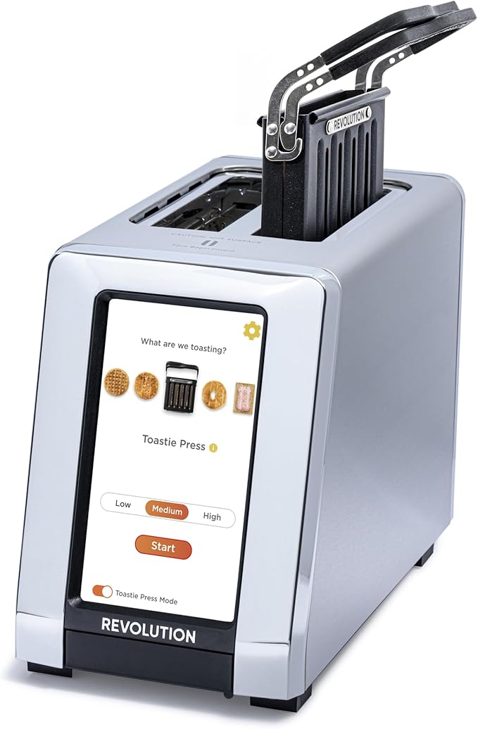 Revolution (Bundle) R180 Connect Touchscreen Smart Toaster + Toastie Press – Choose from 6 Bread Types, 7 Browning Levels, & Toastie Press Mode (Stainless Steel, 2-Slice)