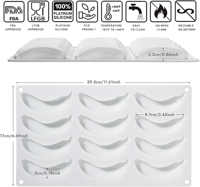 OCPO KITCHEN 3D Banana Shape Silicone Molds for Baking Mousse Cake, 3D Silicone Baking Mold for Candy Pastry Chocolate Truffle Cupcake Jelly Cookie Pudding Cake Decoration Mold, 12-Cavity
