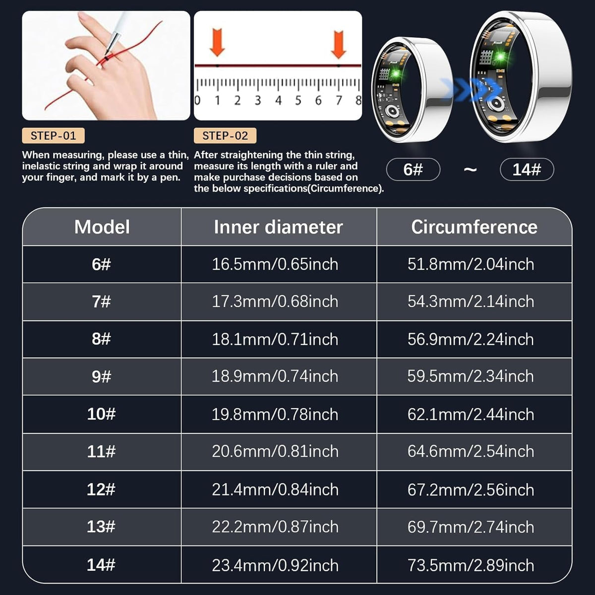 Health Tracker Ring, Smart Health Ring for Women Men with Heart Rate, Blood Oxygen, Sleep Monitor, Steps,Calories, No Subscription Fee, IP68 Waterproof Smart Ring for iPhone & Android (Silver, 12#)
