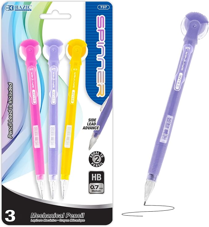 BAZIC PRODUCTS 0.7 mm Mechanical Pencils, Spinner Eraser, HB Lead, 144-Case