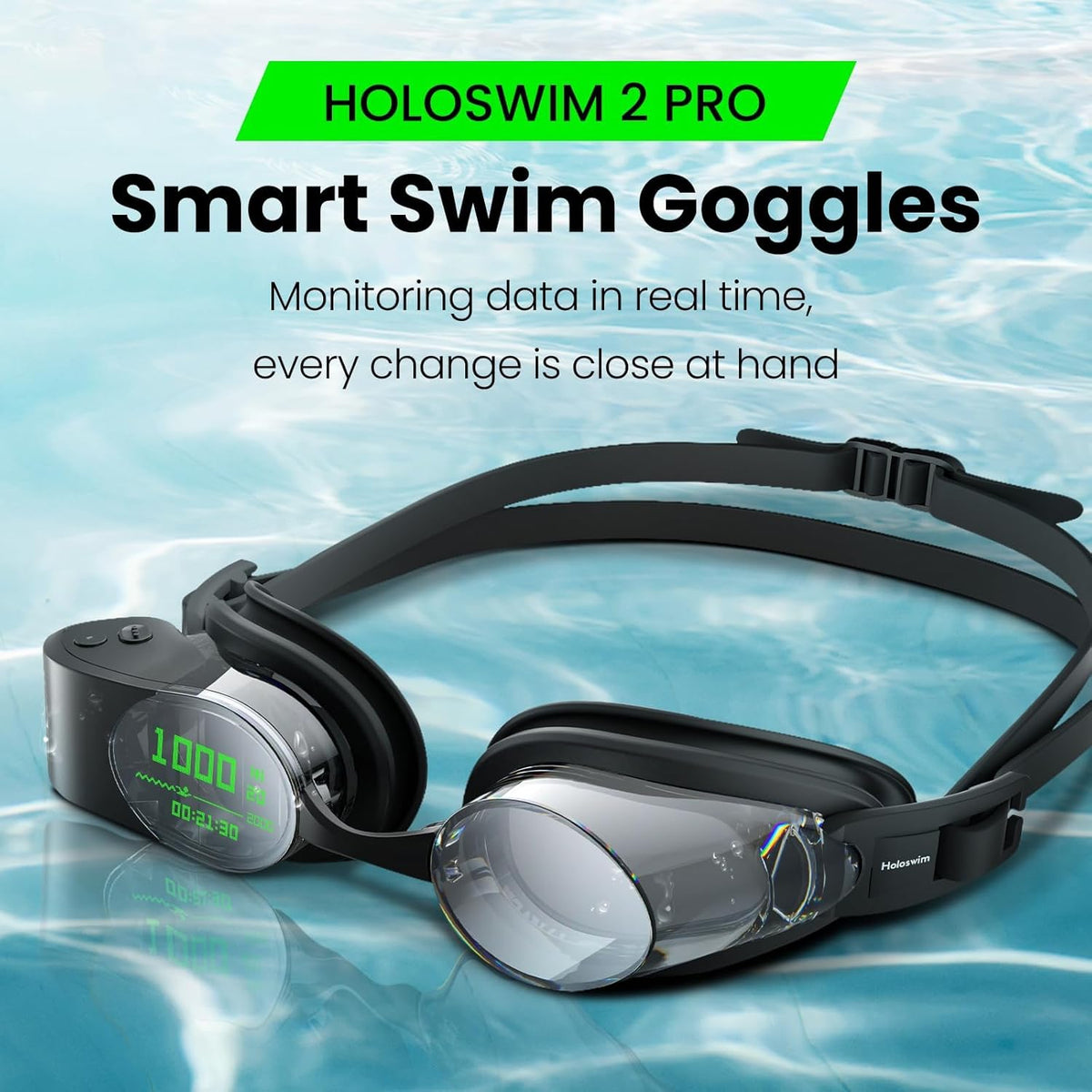 Holoswim Smart Swim 2 Pro Swimming Goggles, Real-time Display, AI Analysis, Pro Training, Nano Anti-Fog, Apple Garmin Support