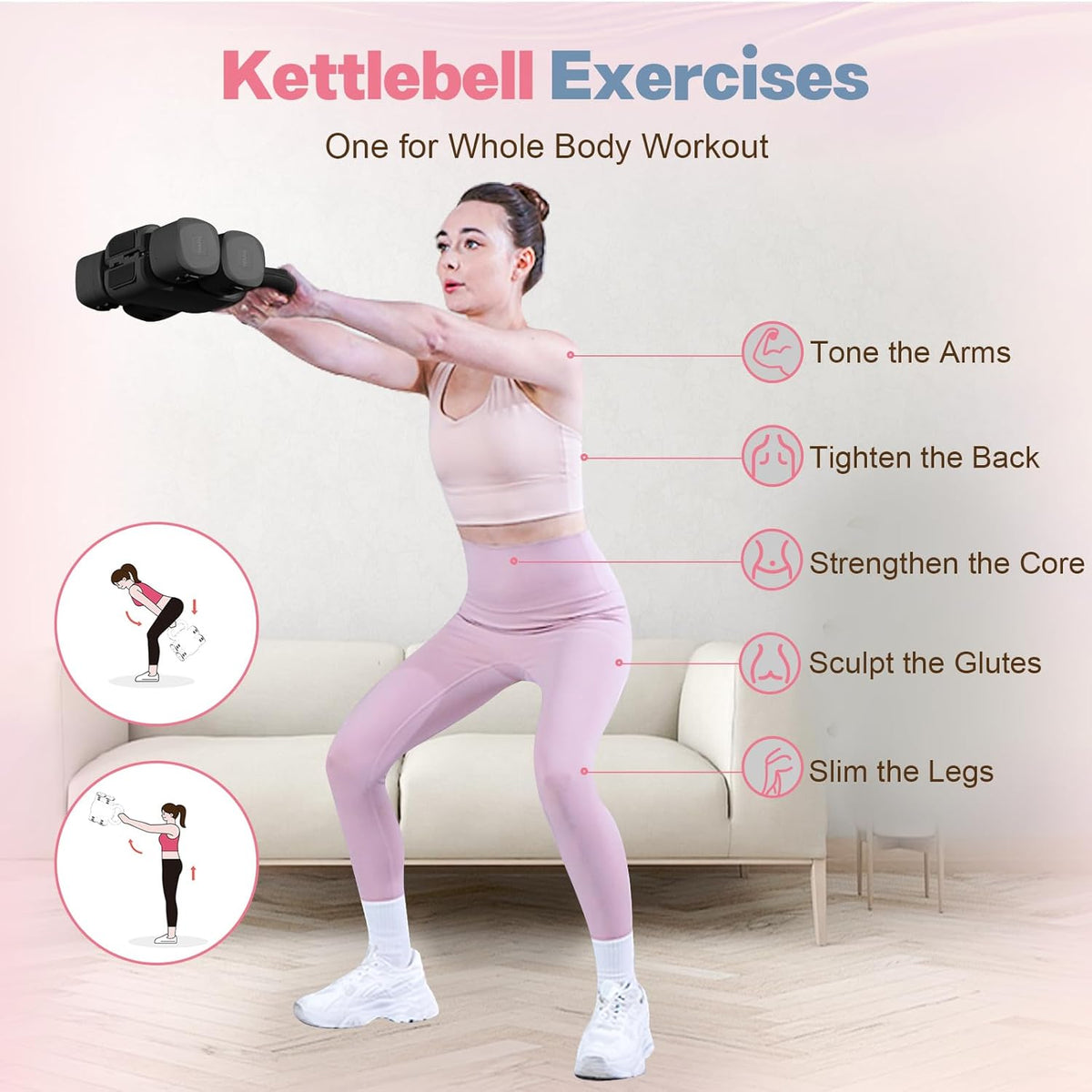 Adjustable Dumbbell Set of 2, 4 in 1 Free Weights Dumbbells Set for Women with Fast Adjustment, Each 2lb 3lb 4lb 5lb Hand Weights Set for Home Gym & Outdoor Exercise Training