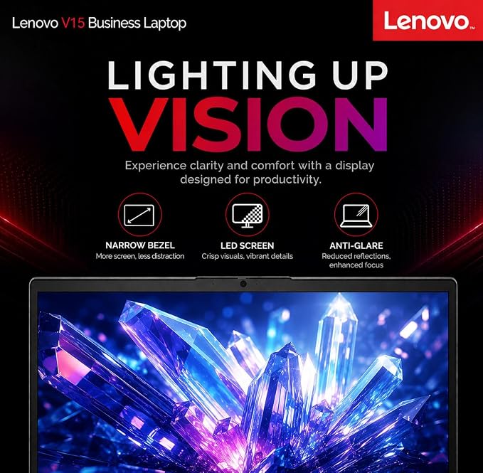Lenovo V15 Business Laptop, Intel N150 Quad-Core Processor, 15.6" FHD Display, 16GB DDR5 RAM, 512GB NVMe SSD, Wi-Fi 6, Ethernet RJ-45, Dolby Audio, Windows 11 Pro, Business Black