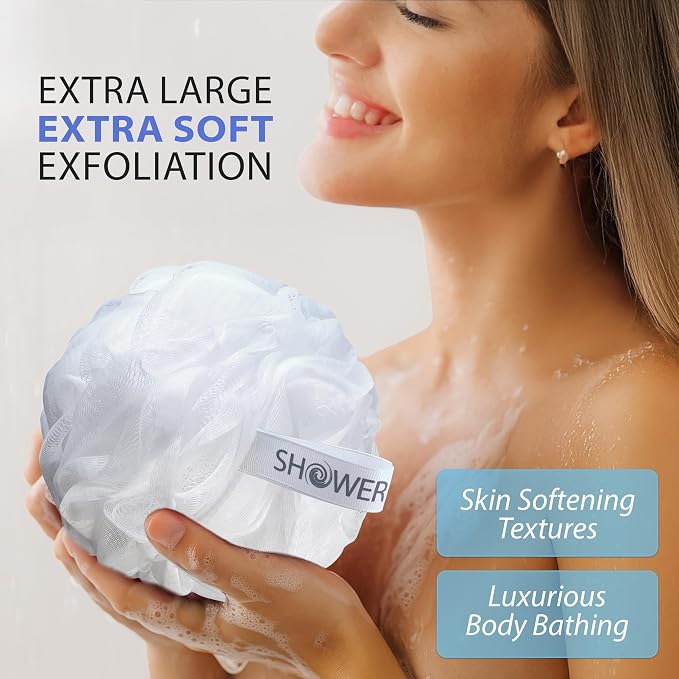 SHOWER BOUQUET Loofah-Bath-Sponge XL Soft-Pastel-Colors 4-Pack // Extra-Large 75g Mesh Luffa Loofa Loufa Puff Pouf Set/Exfoliating Body Scrubber for Women and Men - Exfoliate & Soothe Face & Body