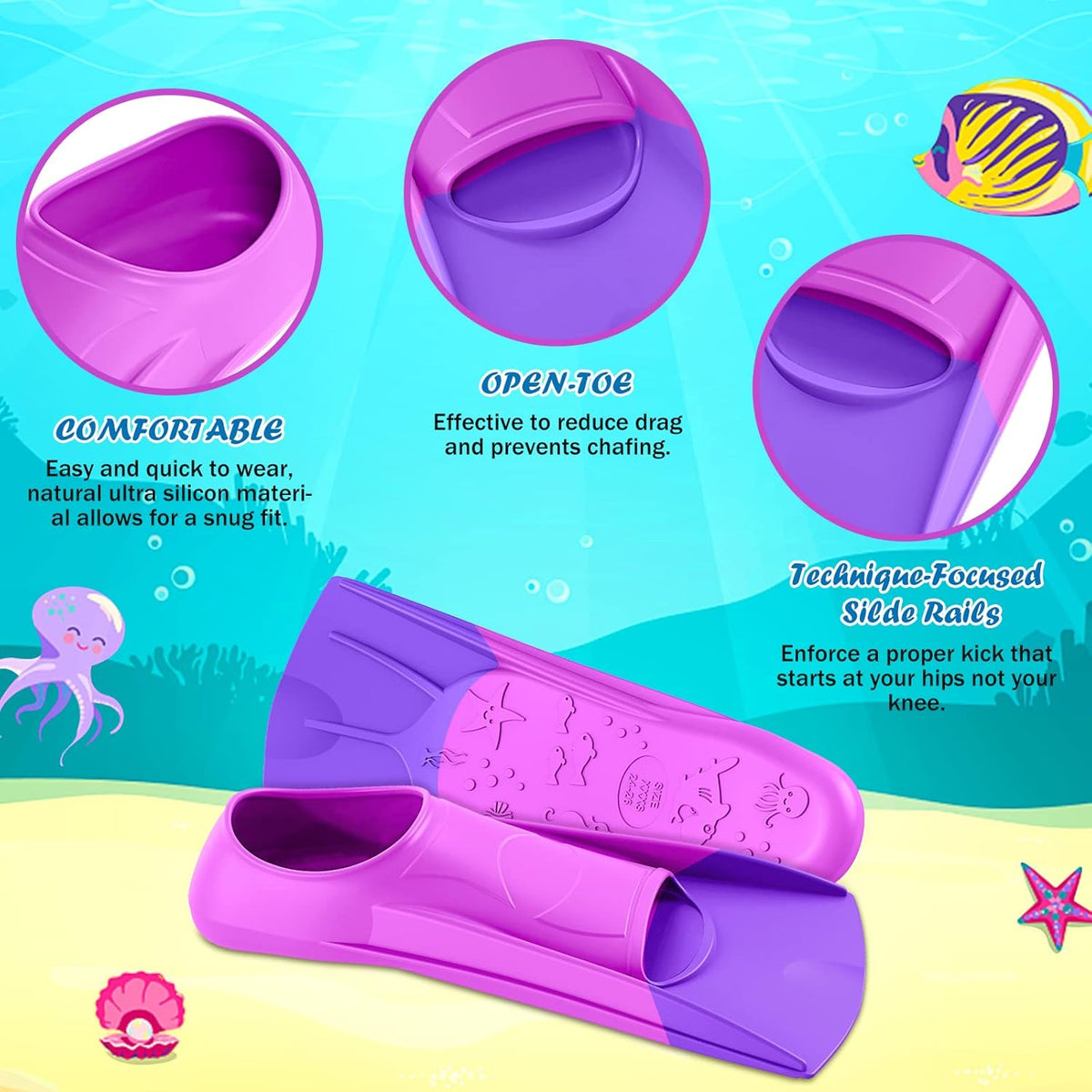 Gintenco Swim Fins, Kids Swim Training Fins for Lap Swimming, Travel Size Flippers with Mesh Bag, Silicone Swimming Fins for Kids Teens Adults Women Men