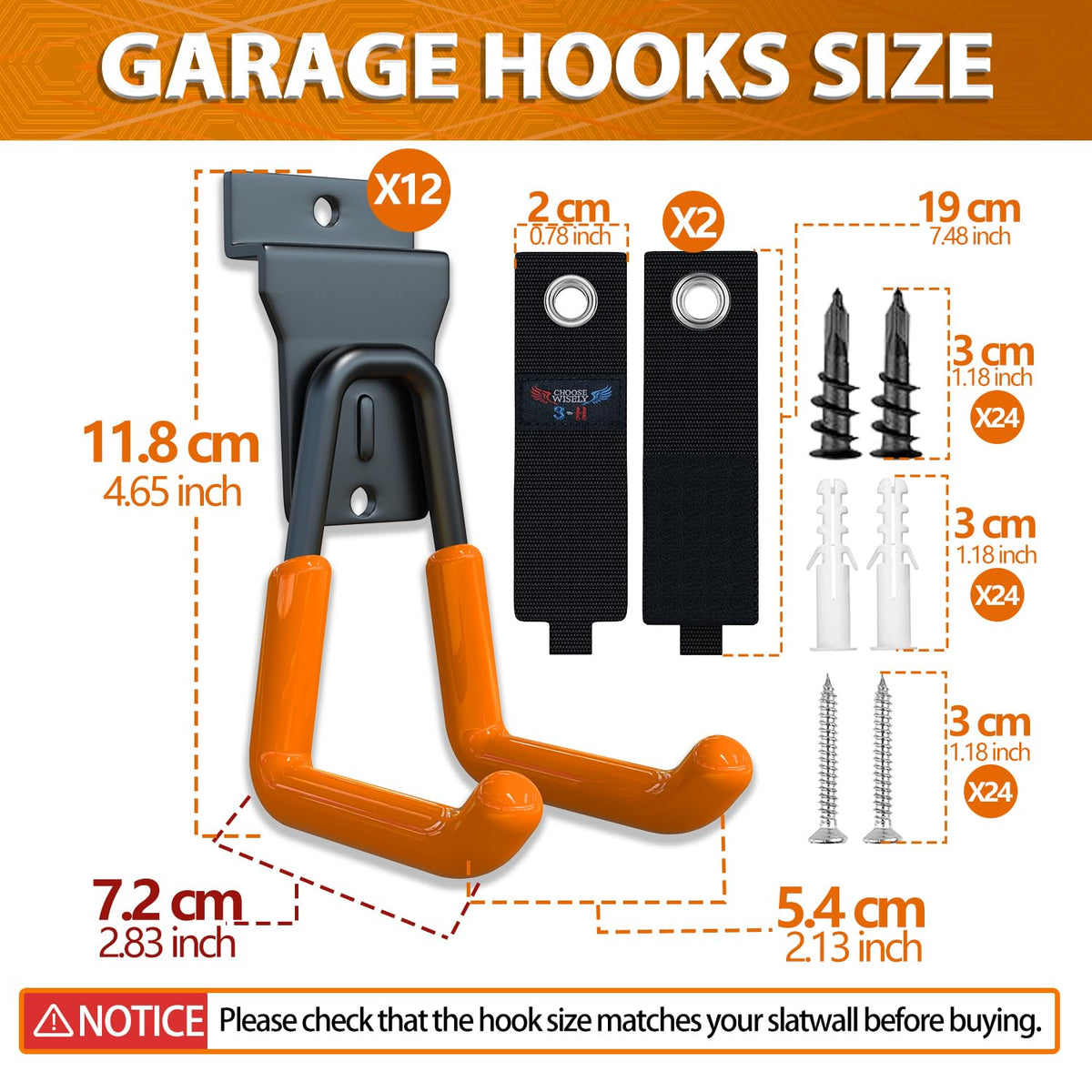 3-H Slat Wall Hooks 12 Pack 4.5 Inch, Slatwall Hooks U Shape,Slatwall Accessories Heavy Duty for Space Saving Used as Proslat Accessories(Orange)