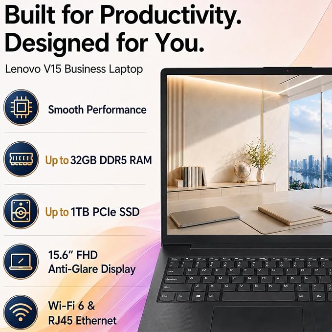 Lenovo V15 Ultra Slim College Student Laptop | 15.6" Anti-Glare FHD Display | Powerful Intel Quad-Core Processor | 8GB DDR5 RAM | 1TB SSD | Wi-Fi 6, Ethernet, HDMI, All-Day Battery | Windows 11 Pro