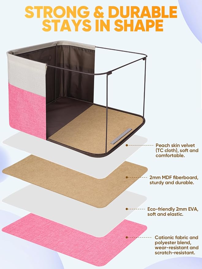 BALEINE 4 Pack Fabric Closet Storage Bins for Shelves, Linen Closet Organizers and Storage, Decorative Baskets for Organizing, Shelf, Clothes, Home, Office (Pink, 14''x10''x8.5')