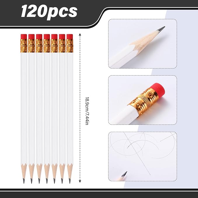TecUnite 120 Pcs #2 HB Pencils with Eraser,White