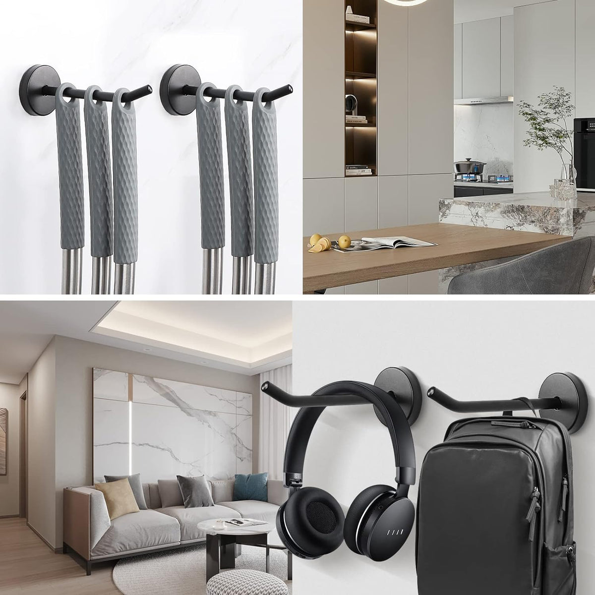 NearMoon Coat Hooks, Wall Hooks for Hanging Hat Hurse Robe, 304 Stainless Steel Heavy Duty Towel Hangers for Bathroom Livingroom Hotel Kitchen Garage, 6 Pack (4 Inch, Matte Black)