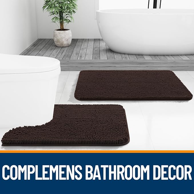 OLANLY Bathroom Runner Rugs 47x20, Extra Soft Absorbent Chenille Bath Rugs, Rubber Backing Quick Dry, Machine Washable Long Bath Mats for Bathroom Floor, Tub and Shower, Home Decor Accessories, Brown